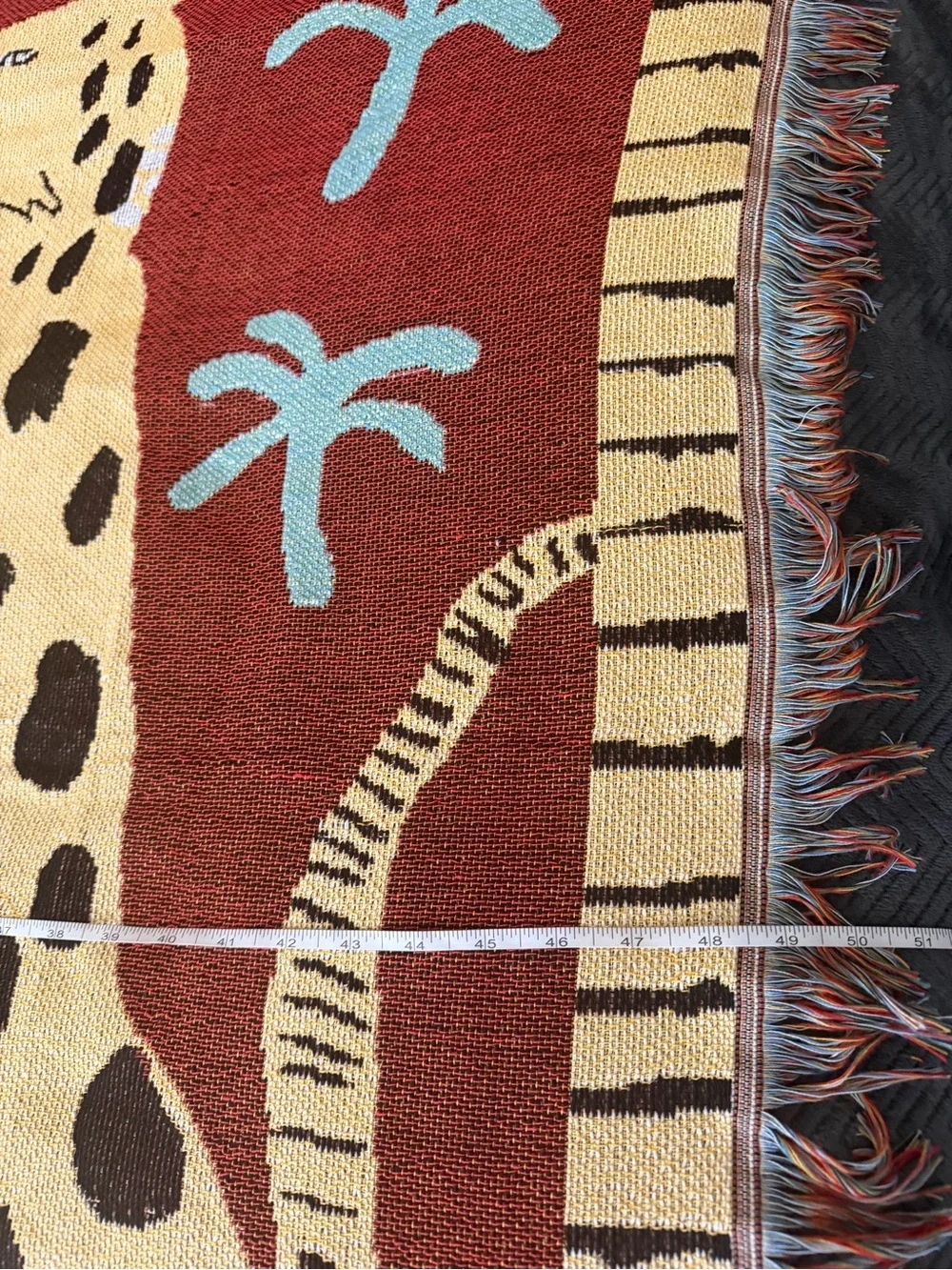 Safari Tiger & Leopard Woven Throw Blanket Fringe Tapestry 50” x 60”